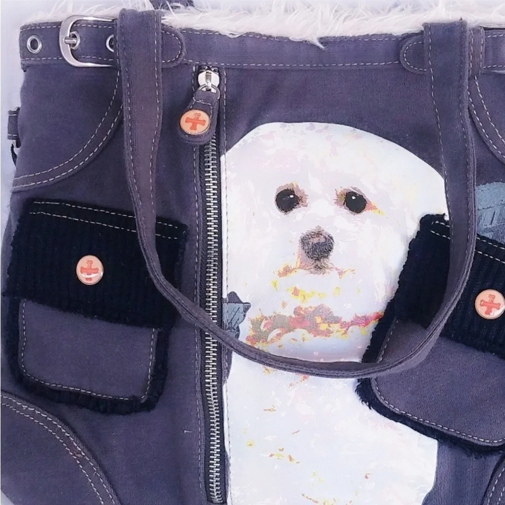 Fuzzy Nation White Bishon Poodle Fur Lined Tote